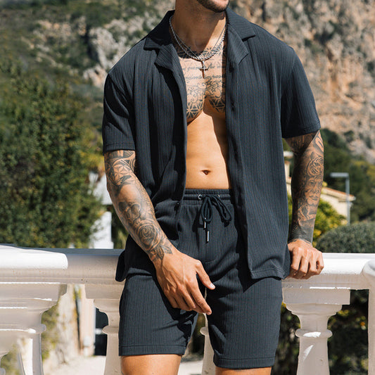 Summer Casual Lapel Shirt + Shorts Bundle - Men's Outfit