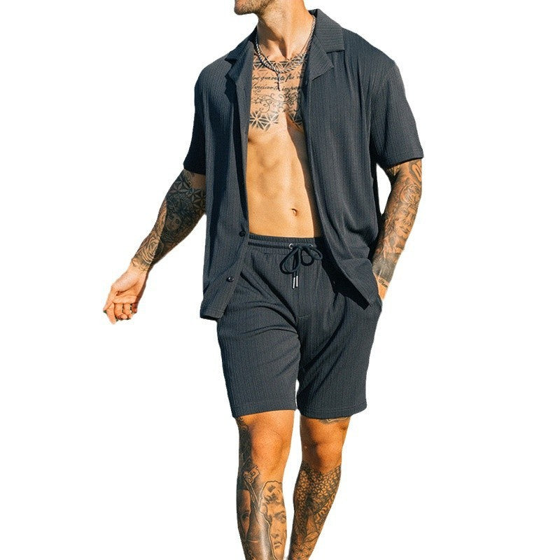 Summer Casual Lapel Shirt + Shorts Bundle - Men's Outfit